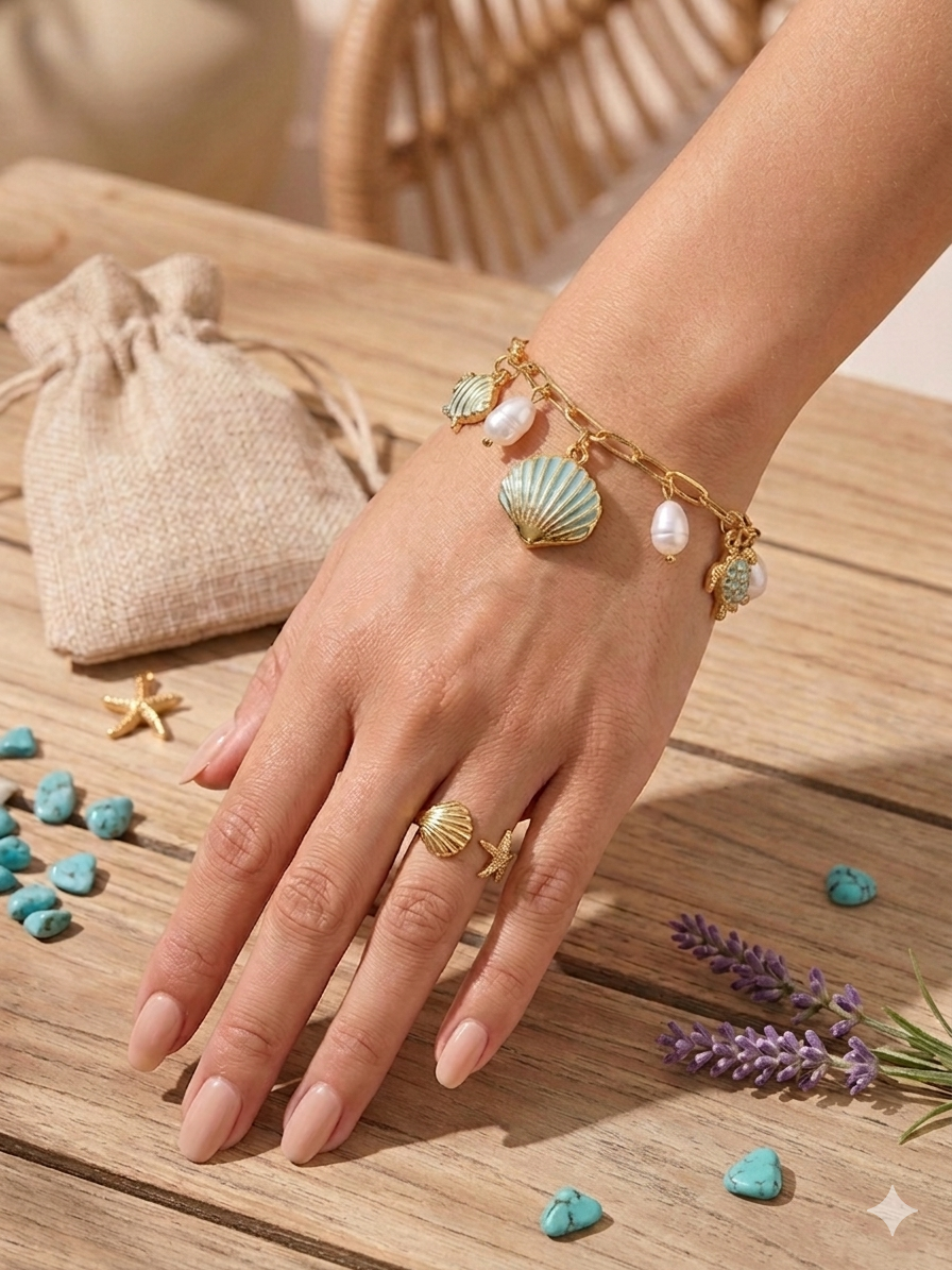Bague Marée — Coquillage & Étoile de Mer