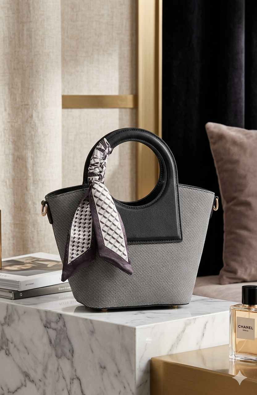 Sac à Main Bimatière Noir & Gris — Anse Ronde | Style Chic Bohème