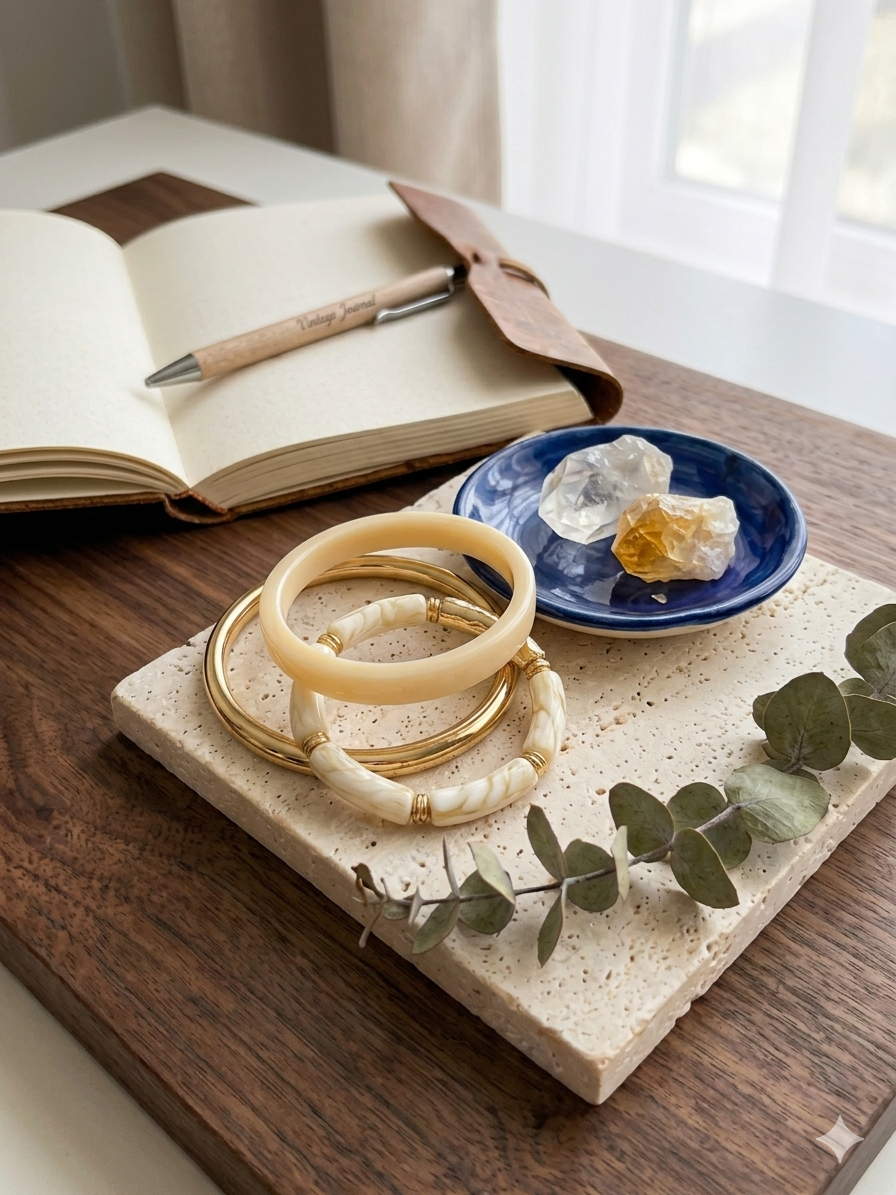 Lot 3 Bracelets Jonc Ivoire & Doré — Collection Côte d'Azur