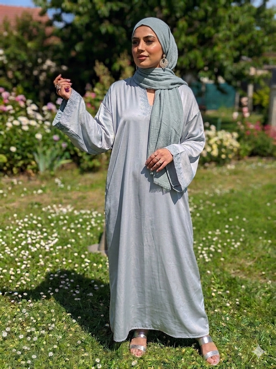 Abaya Satinée Brodée — Fluide | 2 Coloris |