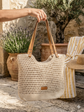Sac Tote Bohème Crochet — Beige & Camel