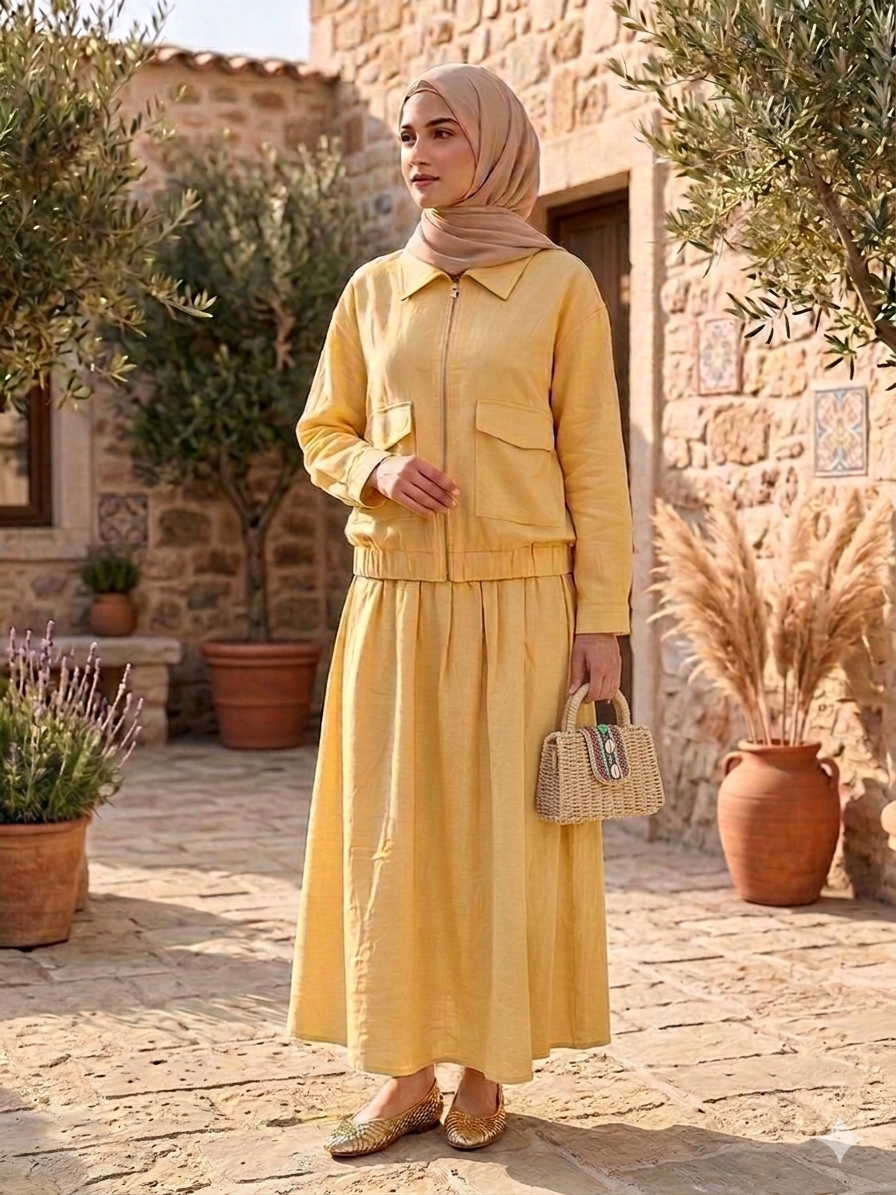 Ensemble Vanille — Veste & Jupe Longue