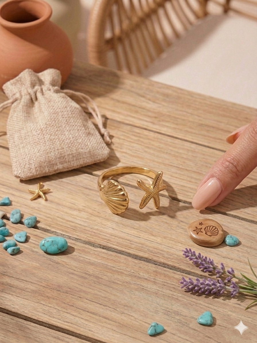Bague Marée — Coquillage & Étoile de Mer