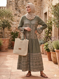 Robe Longue Brodée Kaki — Style Bohème Oriental
